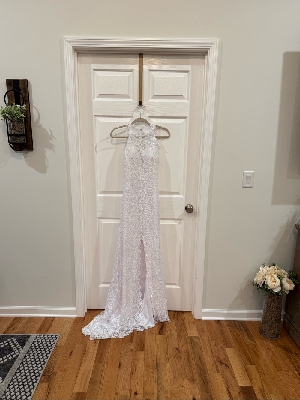 Halter Style Sleeveless Tea-Length Lace Wedding Dress- NEW